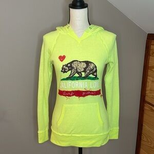 Reflex Neon Yellow California Flag Long Sleeve Hoodie Medium
